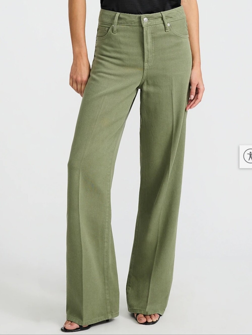 Express • High Waisted Wide Leg Olive Green Jeans, Size 10